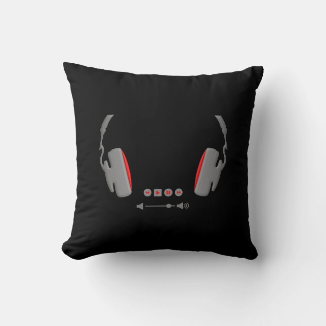 Headphones with media volume control buttons throw pillow (Front)