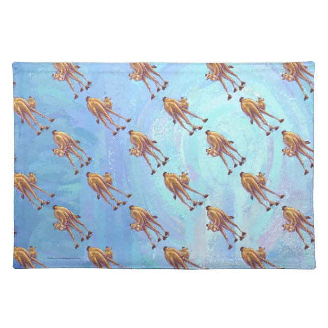 Heads and Tails Camel Pattern on Blue Cloth Placemat (Front)