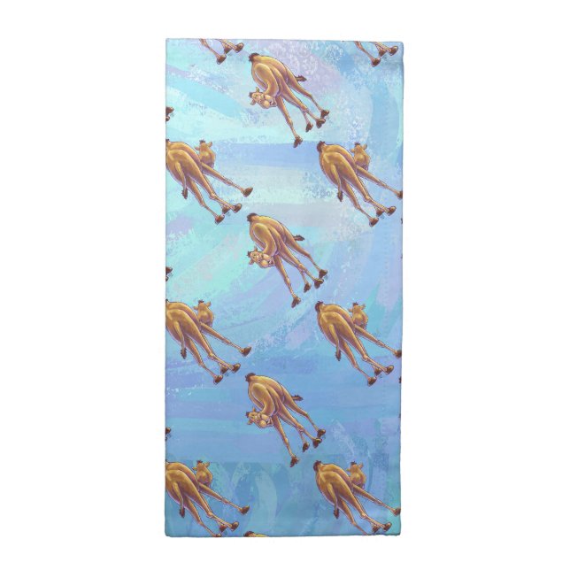 Heads and Tails Camel Pattern on Blue Napkin (Half Fold)