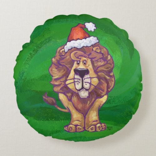 Heads and Tails Festive Lion On Green Round Pillow