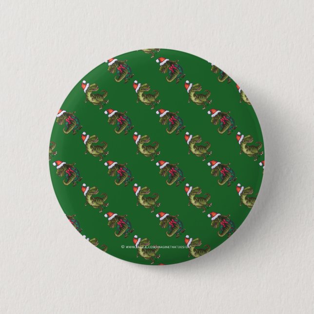 Heads and Tails Festive TRex Green Pattern Button (Front)