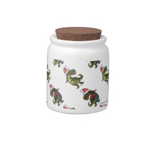 Heads and Tails Festive TRex Green Pattern Candy Jar