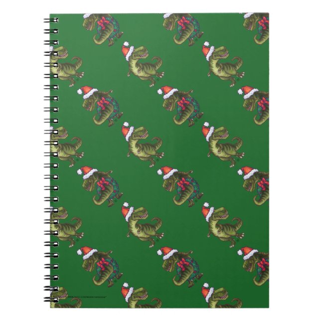 Heads and Tails Festive TRex Green Pattern Notebook (Front)