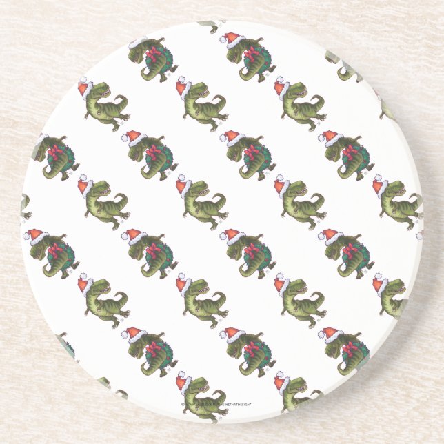 Heads and Tails Festive TRex Pattern Drink Coaster (Front)
