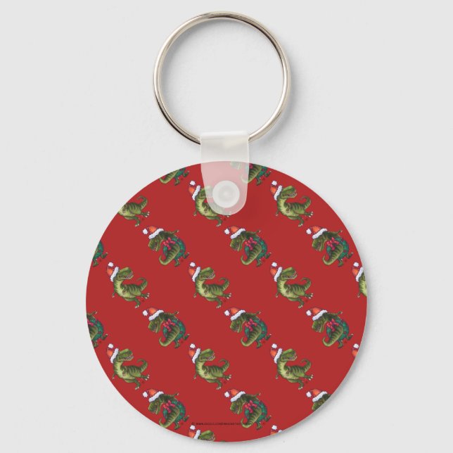 Heads and Tails Festive TRex Pattern Keychain (Front)