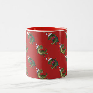 Heads and Tails Festive TRex Pattern Two-Tone Coffee Mug