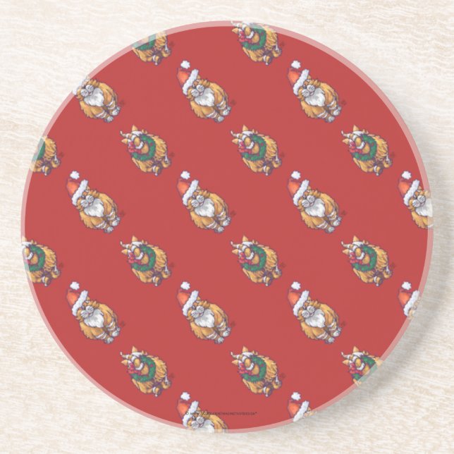 Heads and Tails Ginger Cat Christmas Pattern Sandstone Coaster (Front)