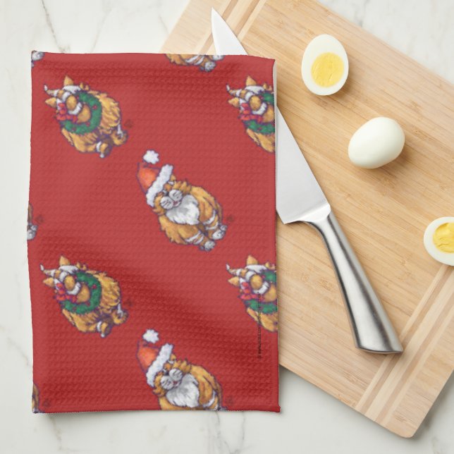 Heads and Tails Ginger Cat Christmas Pattern Towel (Quarter Fold)