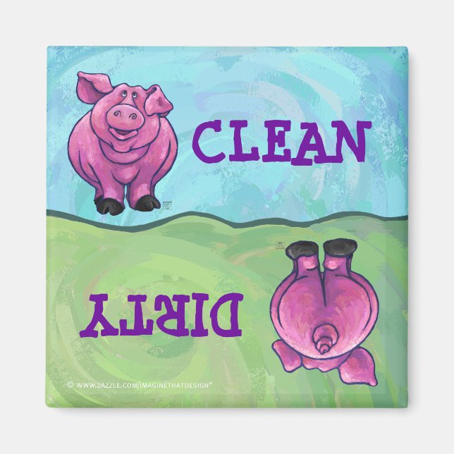 Heads and Tails Pig Dirty Clean Magnets (Front)