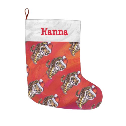 Heads and Tails Tiger Pattern Christmas Large Christmas Stocking