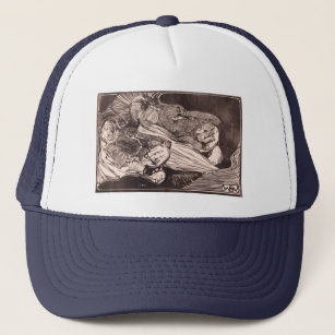 Heads of a lion and a lioness trucker hat