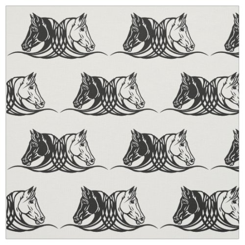 heads of black and white horses fabric