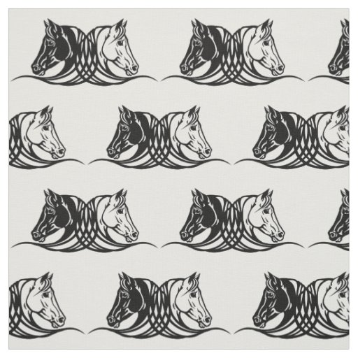 heads of black and white horses fabric