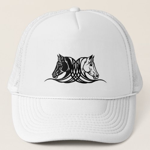 heads of black and white horses trucker hat