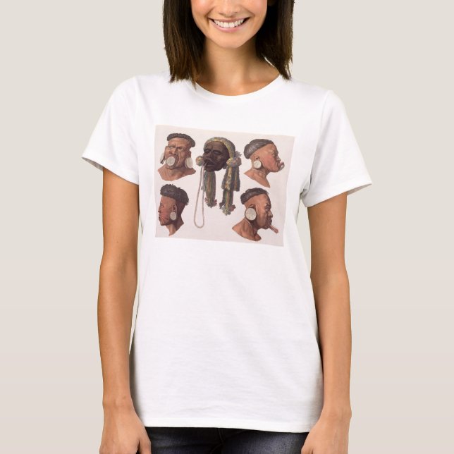 Heads of Botocudos Indians (color engraving) T-Shirt (Front)