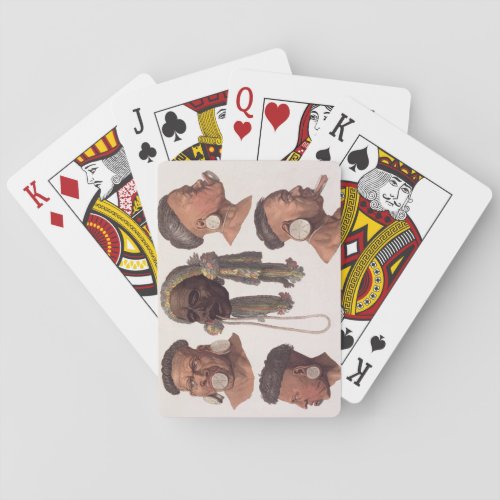 Heads of Botocudos Indians colour engraving Playing Cards