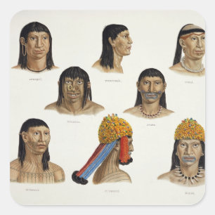 Heads of South American Indians, from 'Travels in Square Sticker