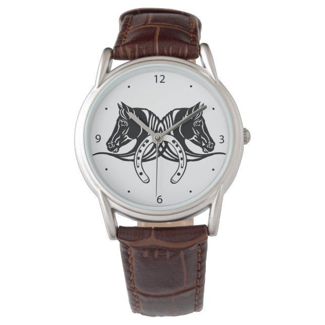 heads of two black horses and horseshoe watch (Front)