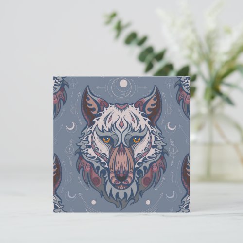 Heads of wolves with boho decoration  