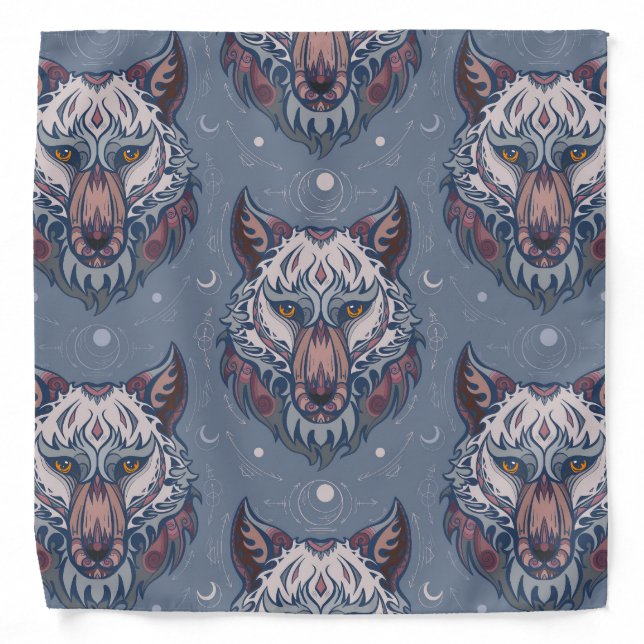 Heads of wolves with boho decoration  bandana (Front)