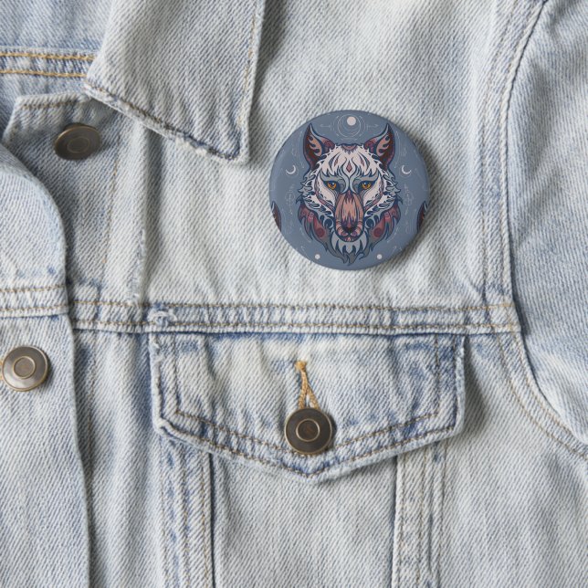 Heads of wolves with boho decoration  button (In Situ)