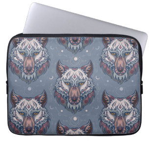 Heads of wolves with boho decoration laptop sleeve