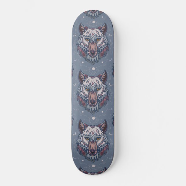 Heads of wolves with boho decoration  skateboard (Front)