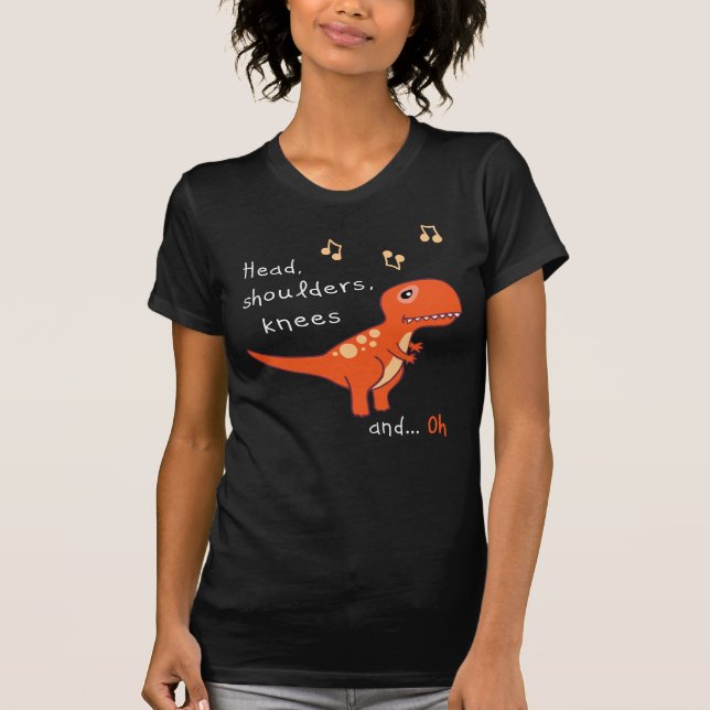 Heads Shoulders Knees TRex Dinosaur Cartoon Humor T-Shirt (Front)