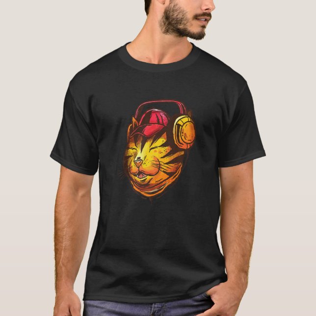 Headset Cat Cute Headphones Music Animal Dj Kitten T-Shirt (Front)