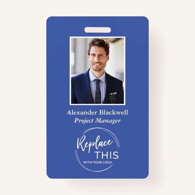 Headshot Custom Corporate Logo Employee Blue Badge (Front)