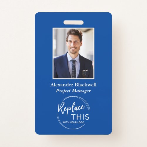 Headshot Custom Corporate Logo Employee Dark Blue Badge