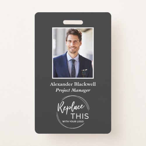 Headshot Custom Corporate Logo Employee Dark Gray Badge