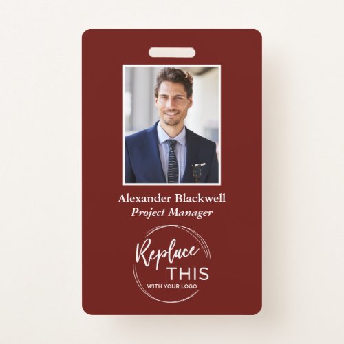 Headshot Custom Corporate Logo Employee Dark Red Badge