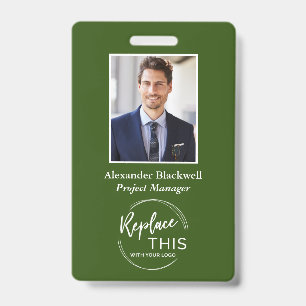 Headshot Custom Corporate Logo Employee Green Badge