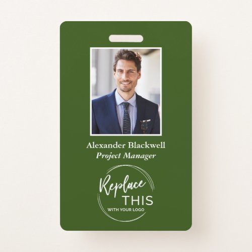 Headshot Custom Corporate Logo Employee Green Badge