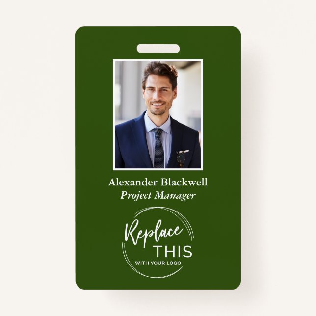 Headshot Custom Corporate Logo Employee Green Badge (Front)
