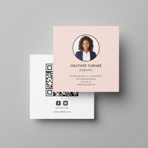 Headshot Photo QR CODE or Logo Professional  Pink Square Business Card