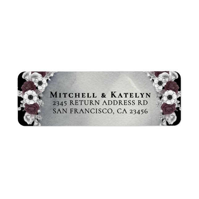 Headstone Floral Dark Gothic Wedding Address Label (Front)