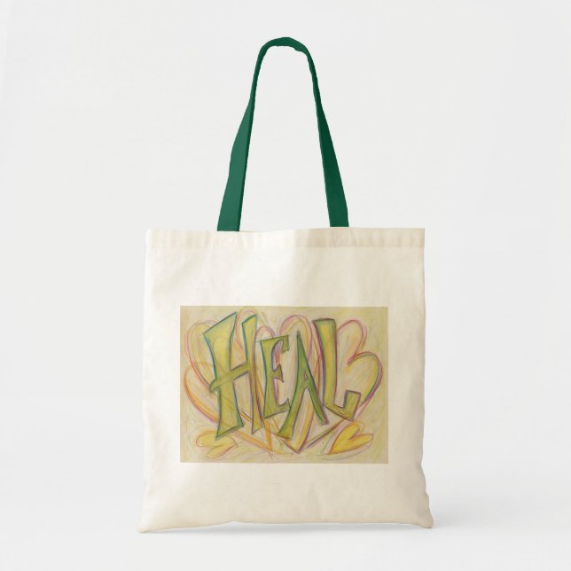 Heal Hearts Word Art Inspirational Tote Bags (Front)