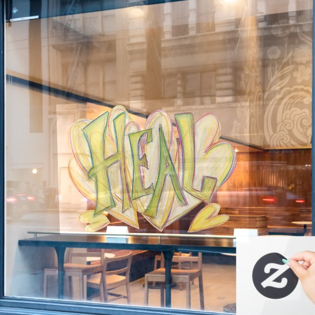 Heal Hearts Word Inspirational Window Cling Sign (Cafe Window)