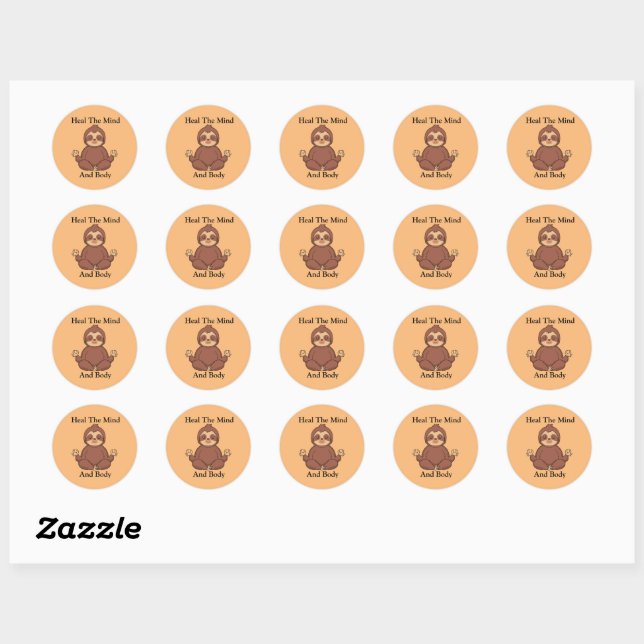 Heal the mind and body meditating sloth   classic round sticker (Sheet)