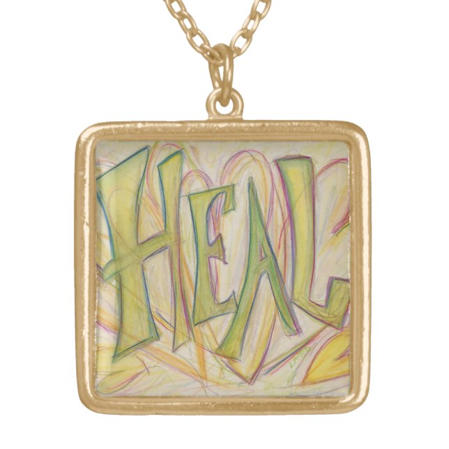 Heal Word Art Jewelry Pendant Charm Necklace (Front)