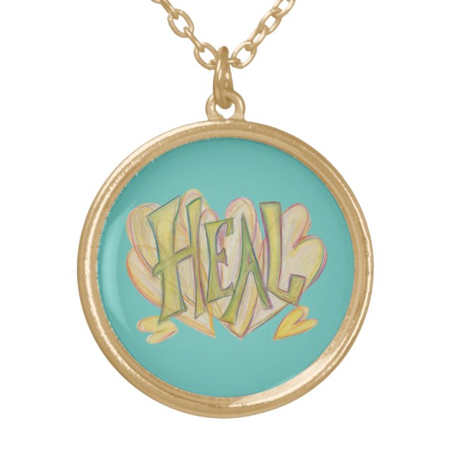 Heal Word Art Jewelry Pendant Charm Necklace (Front)