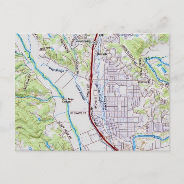 Healdsburg, California Map Postcard (Front)