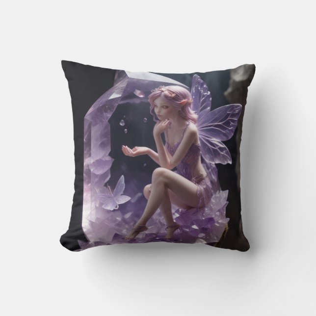 Healing Amethyst Crystals Fairy Throw Pillow (Front)