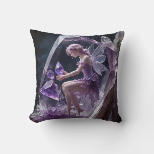 Healing Amethyst Crystals Fairy Throw Pillow
