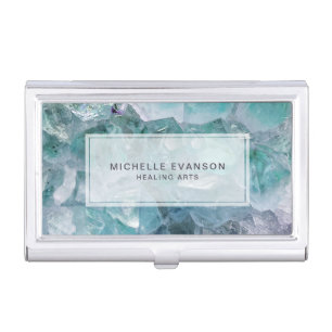 Healing Arts Aqua Blue Crystal Business Card Case