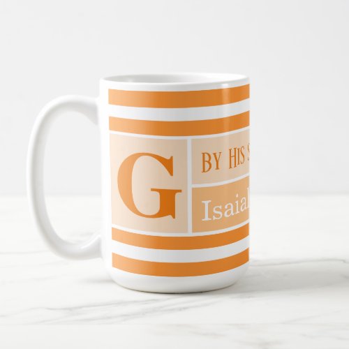 Healing Bible Verse Orange Striped Initial Coffee Mug