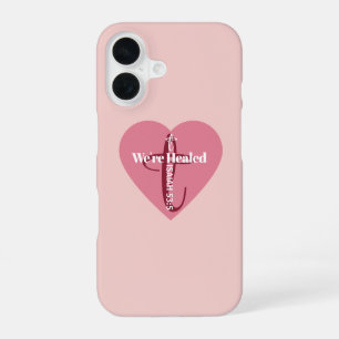 Healing Bible Verse Pink Heart Cross Simple Pretty iPhone 16 Case