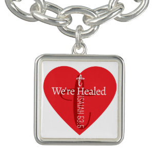 Healing Bible Verse Red Heart Cross Simple White Bracelet